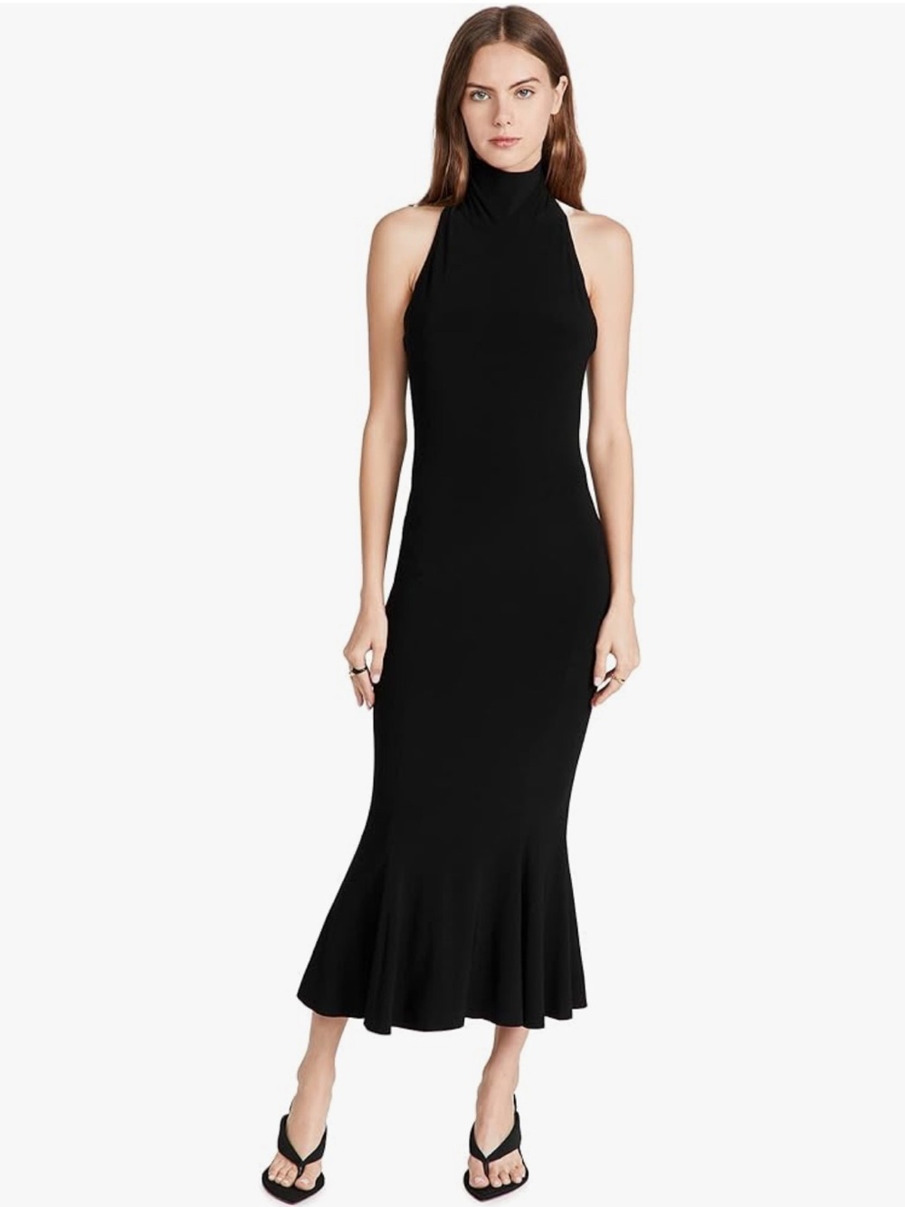 Norma Kamali Black Halter Mermaid Midi Dress